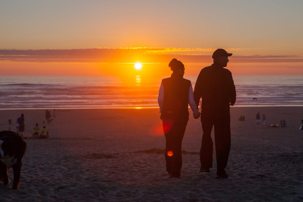 Couple walking in the sunset